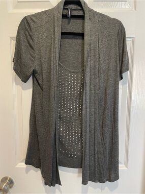 jason maxwell Gray Short Sleeve Layered Camisole with Stud Detail